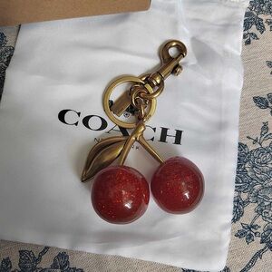 Coach Cherry Brass/Red Cherry Bag Charm Keychain